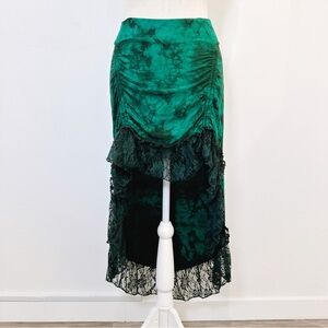Y2K Sig Tribal Green Tie-Dye Lace Skirt high low design